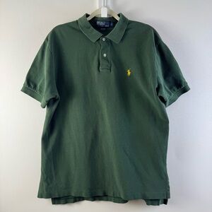 Polo Ralph Lauren Vintage Green Shirt Yellow Pony Two 2 Button VTG Large Preppy